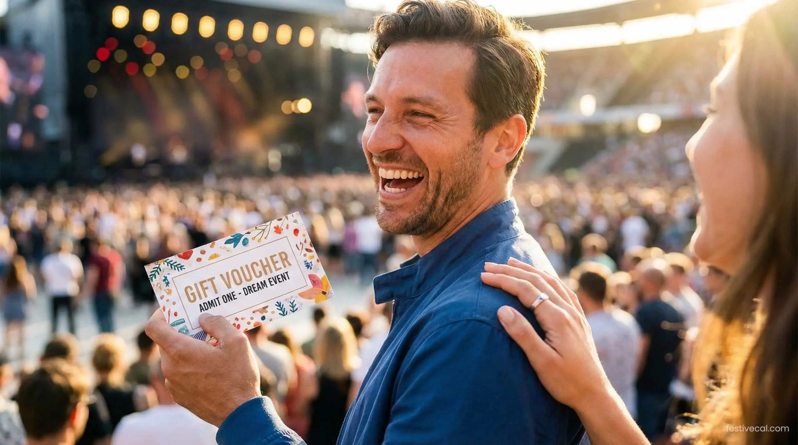 A man receiving concert tickets as a Valentine's Day experience gift.