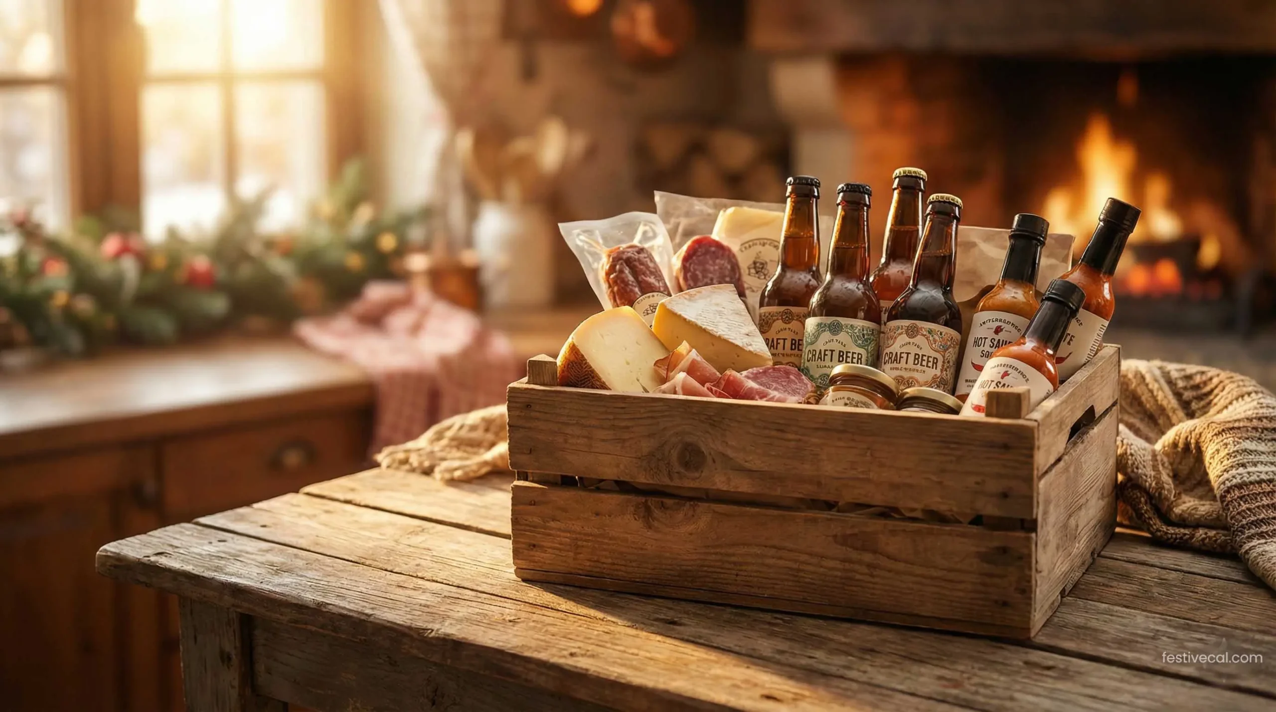 A gourmet food and craft beer gift basket for Valentine's Day.