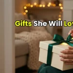 Woman unboxing a romantic Valentine's Day gift with joy.