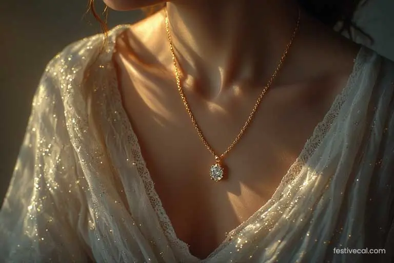 A delicate gold diamond necklace, a perfect romantic Valentine's Day gift for her.