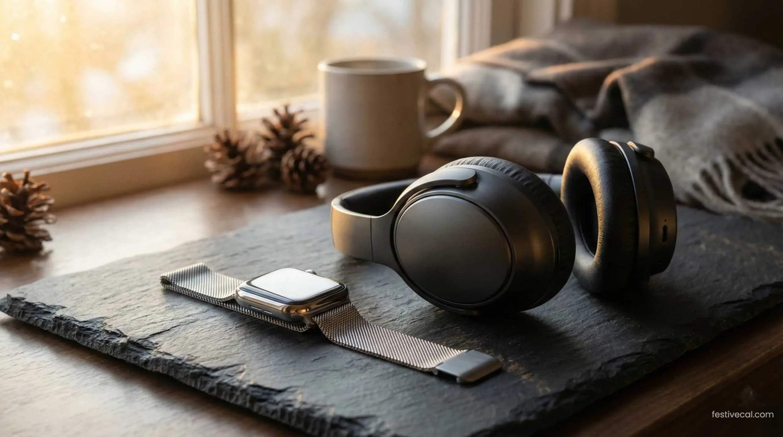 Premium smartwatch and headphones, top tech gift ideas for him on Valentine's Day.