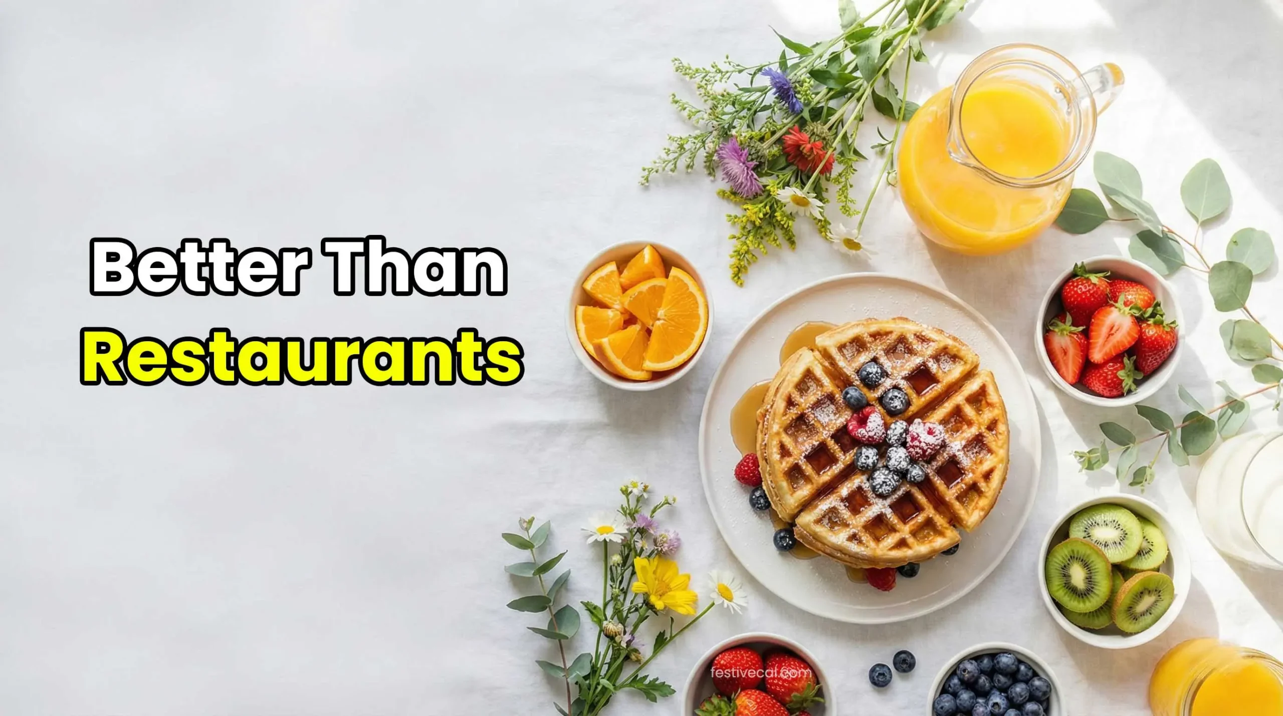 Delicious Mother's Day brunch spread with pancakes and fruit.