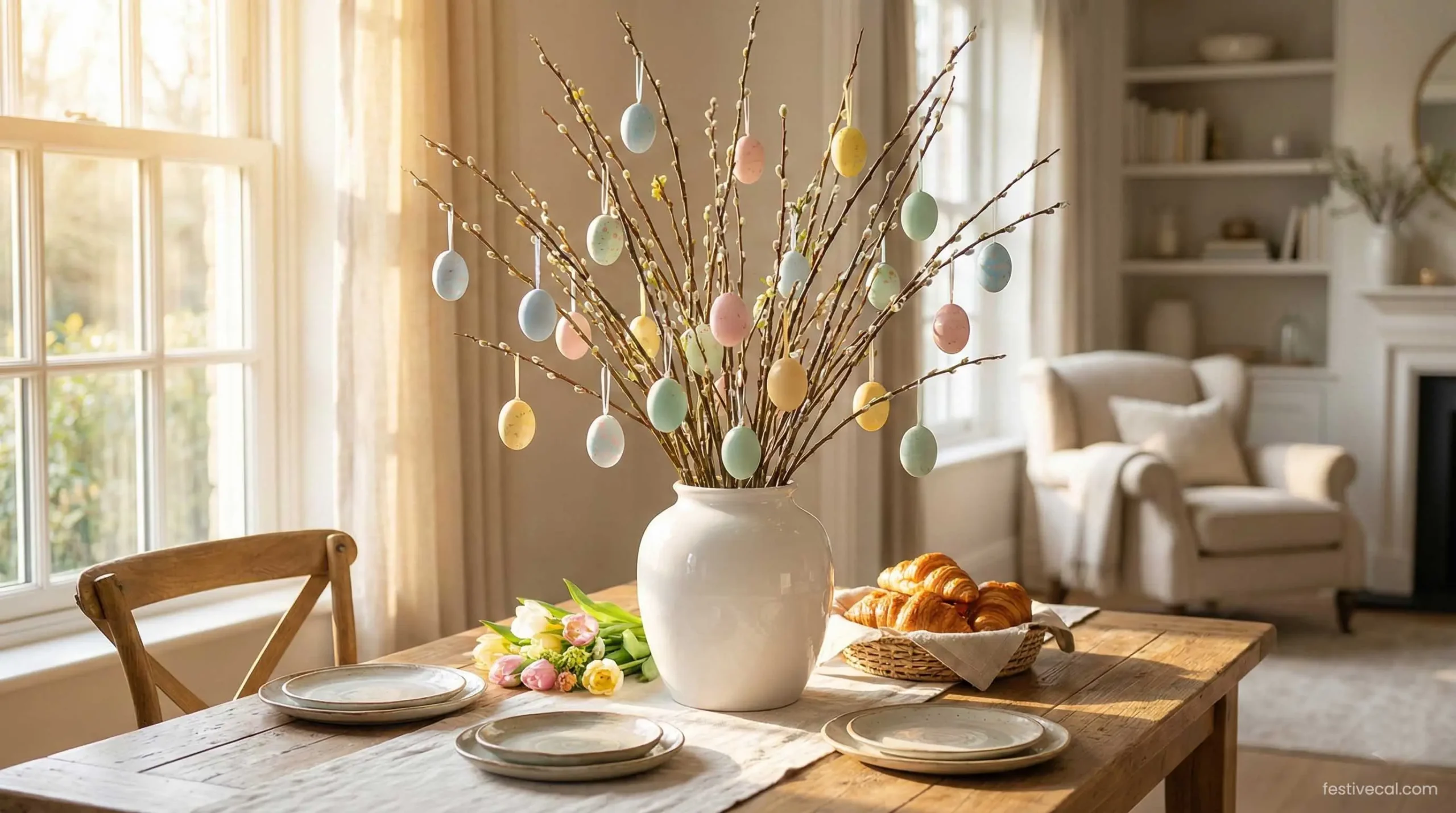 Elegant DIY Easter Tree (Ostereierbaum) centerpiece for spring home decor.