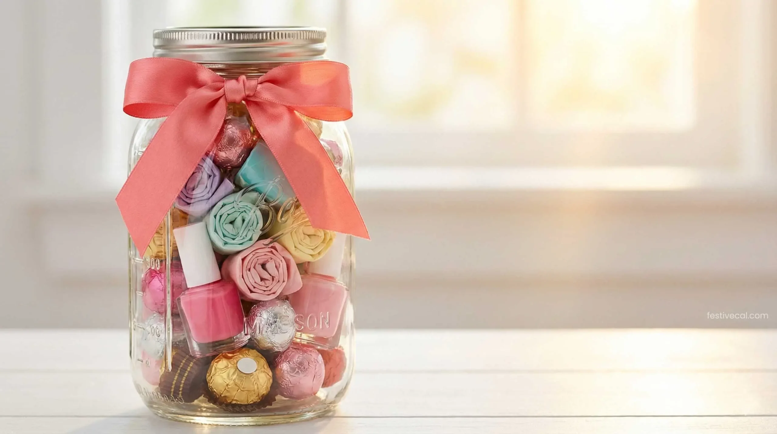 DIY Spa in a Jar gift idea for Mother's Day containing beauty items.