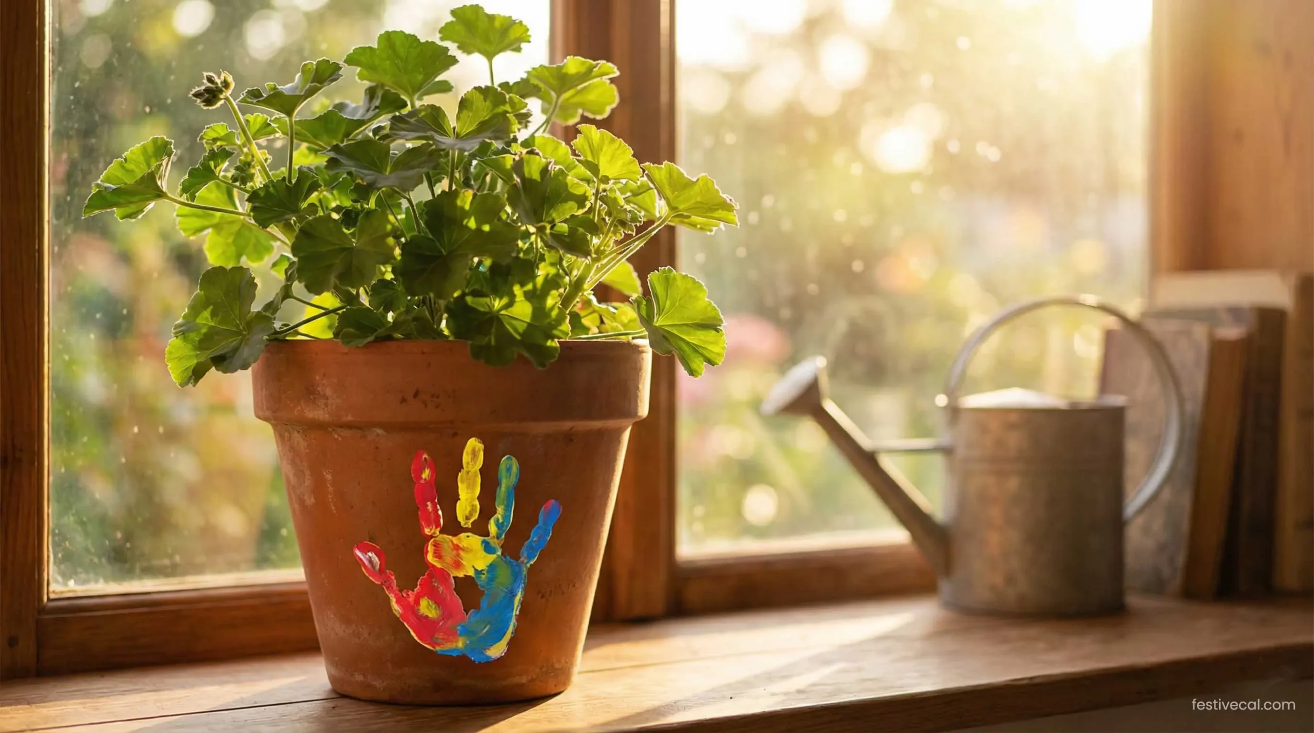 DIY Handprint flower pot craft for kids to give on Mother's Day.