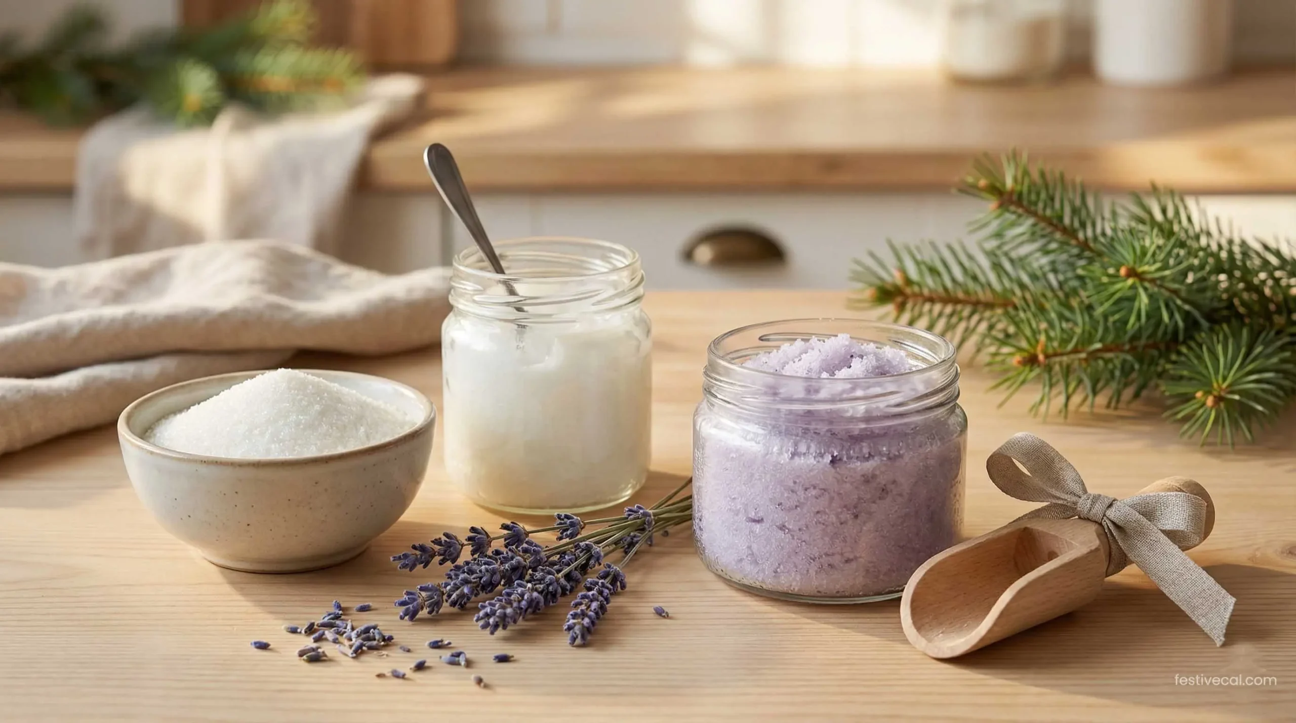 Ingredients for homemade sugar scrub DIY Mother's Day gift.
