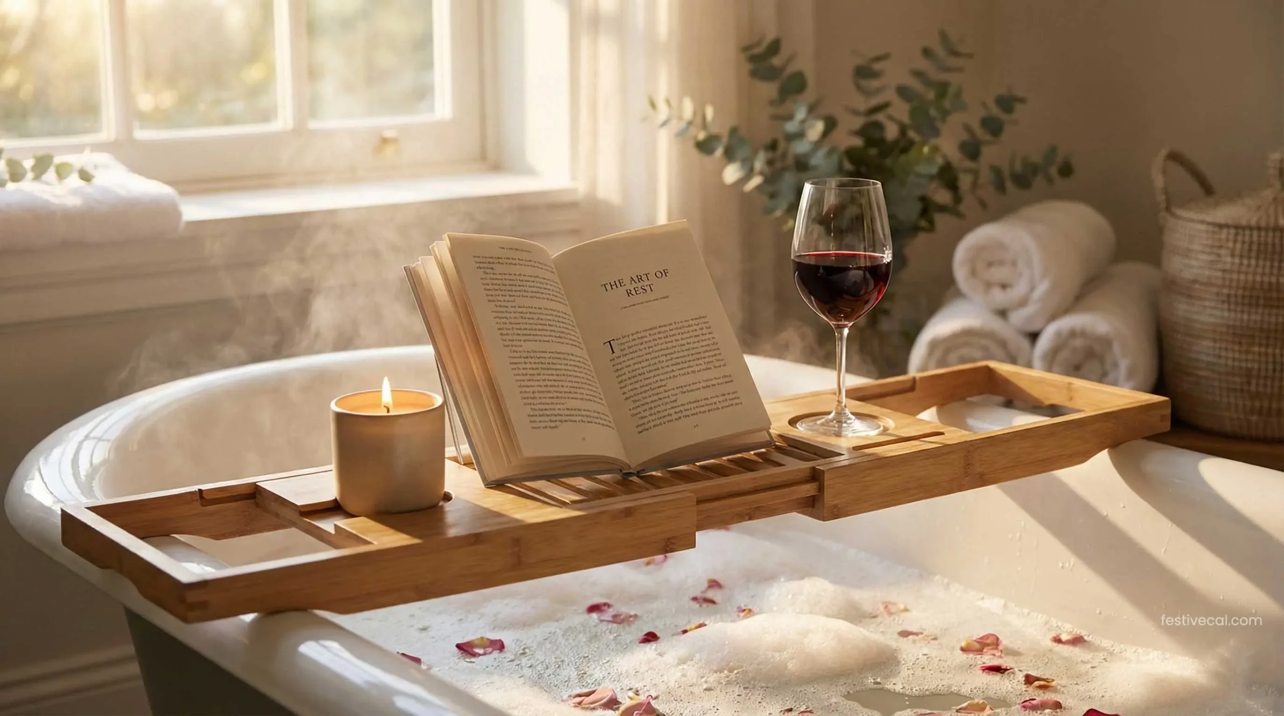 Luxury bath tray and spa gifts for Mother's Day self-care.