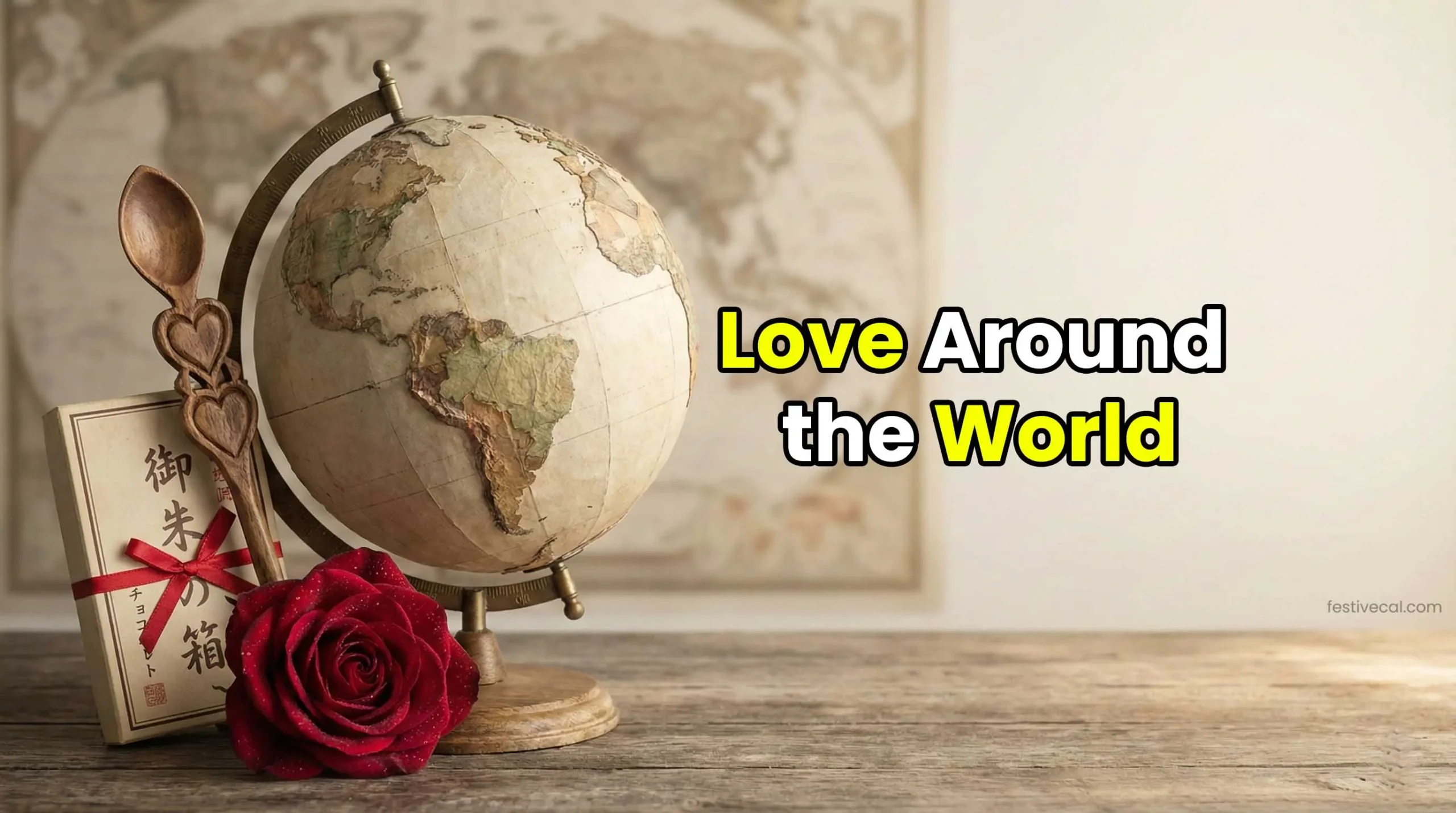 Symbols of Valentine's Day traditions from around the world.