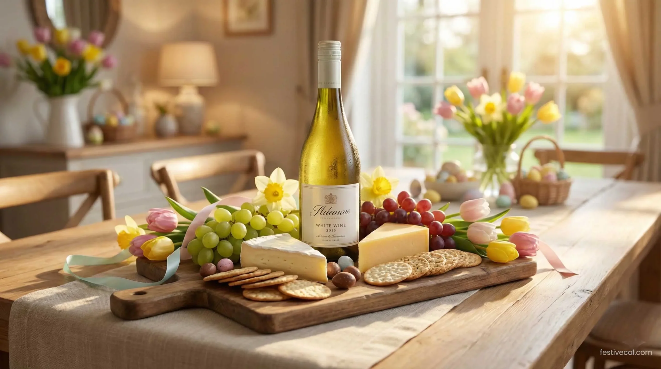 Wine and cheese Easter basket, perfect hostess gift idea for 2026.