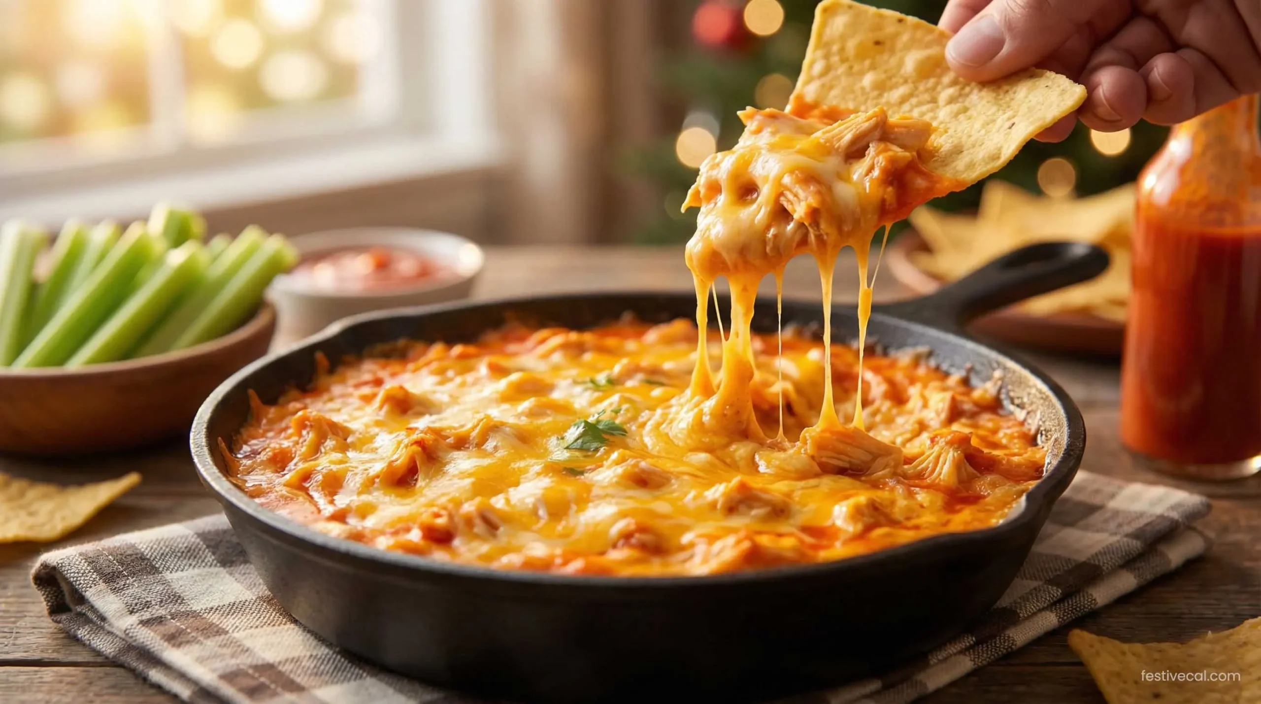 Easy Buffalo Chicken Dip recipe for Super Bowl party.