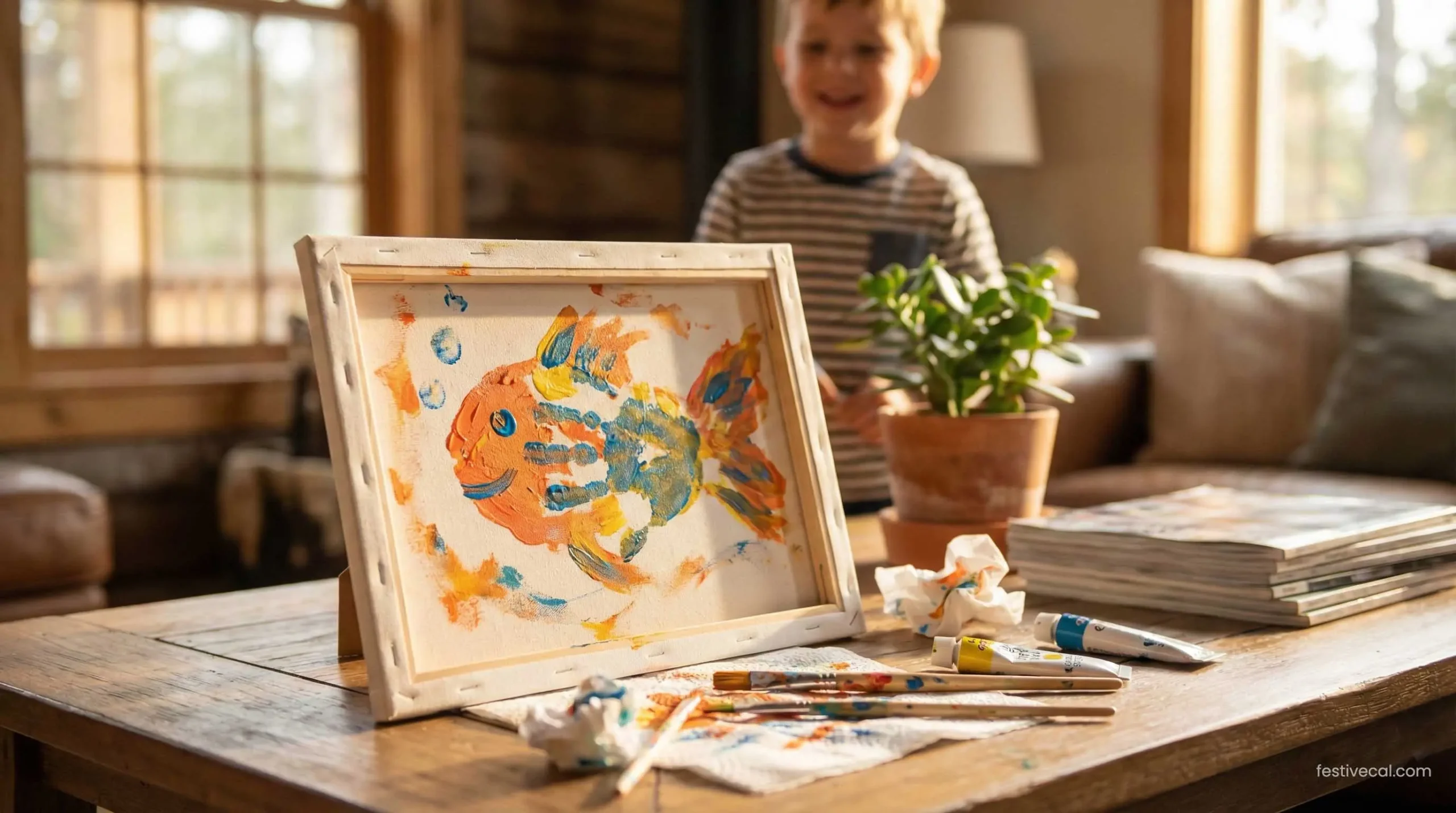 Hooked on Daddy handprint fish craft for kids.