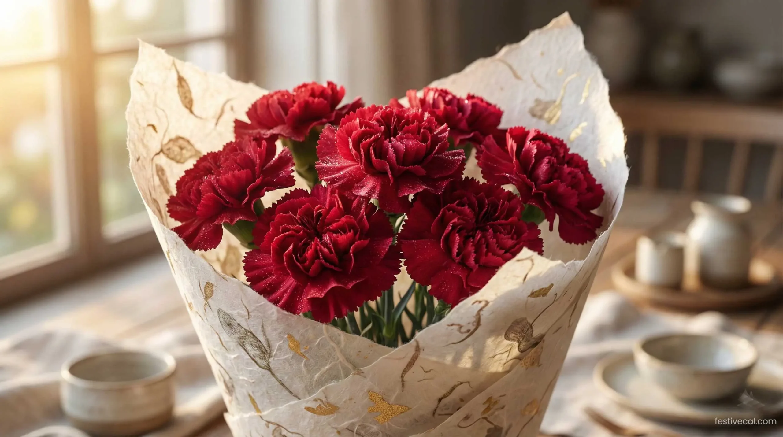 Red carnations, the traditional symbol of Mother's Day in Japan.