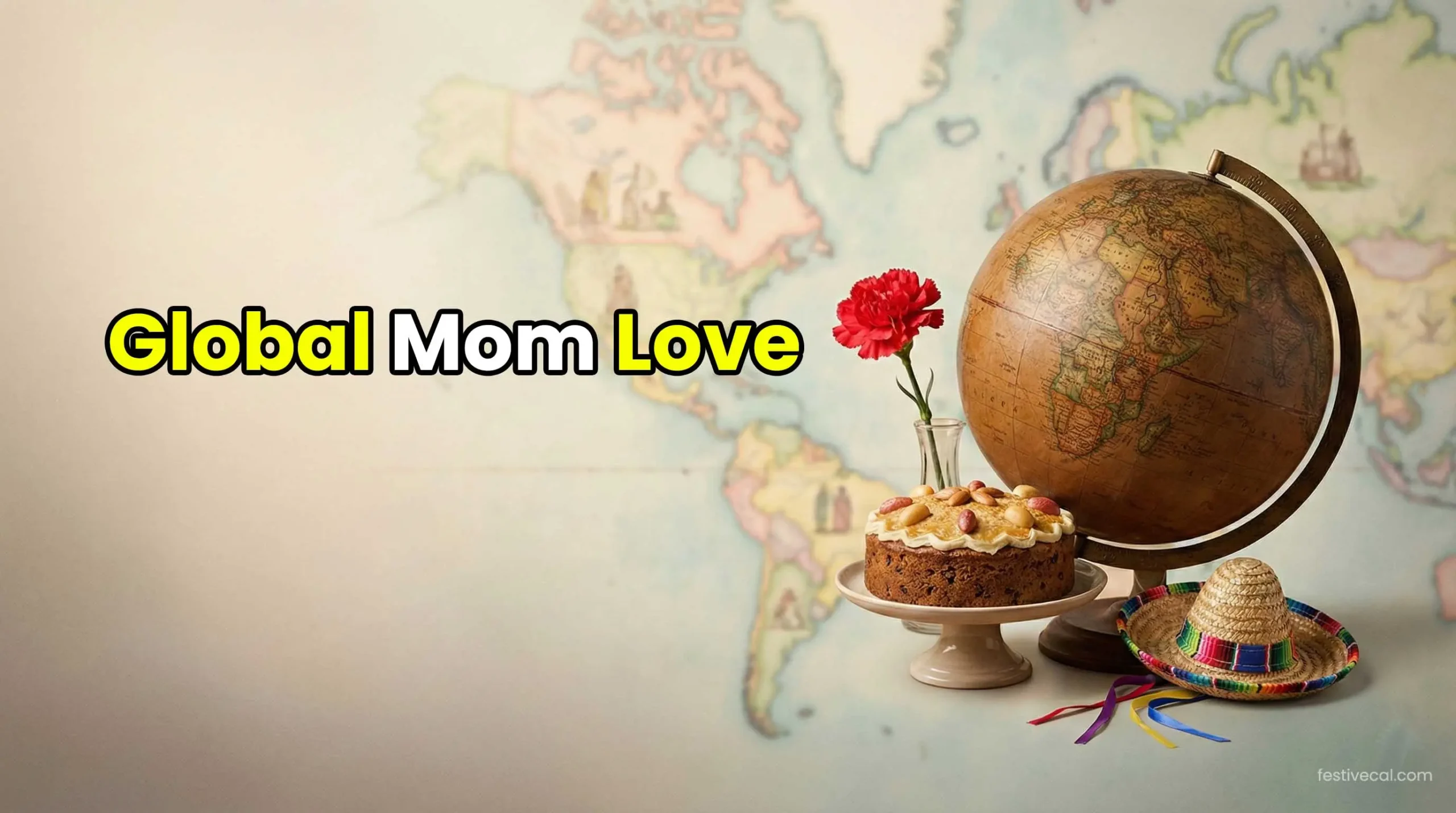 Global map illustrating Mother's Day traditions around the world.