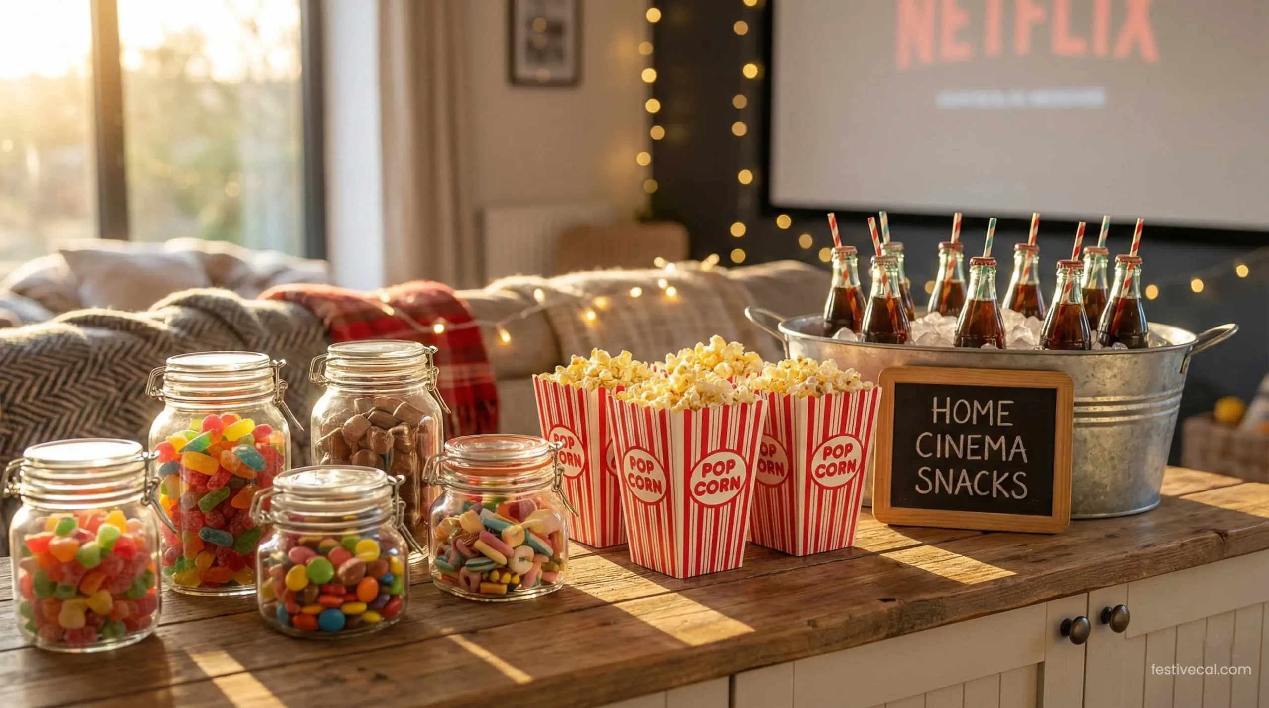 DIY movie night snack bar setup for Mother's Day.
