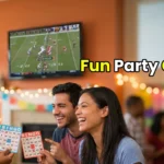 Friends playing Super Bowl 2026 party games and bingo.