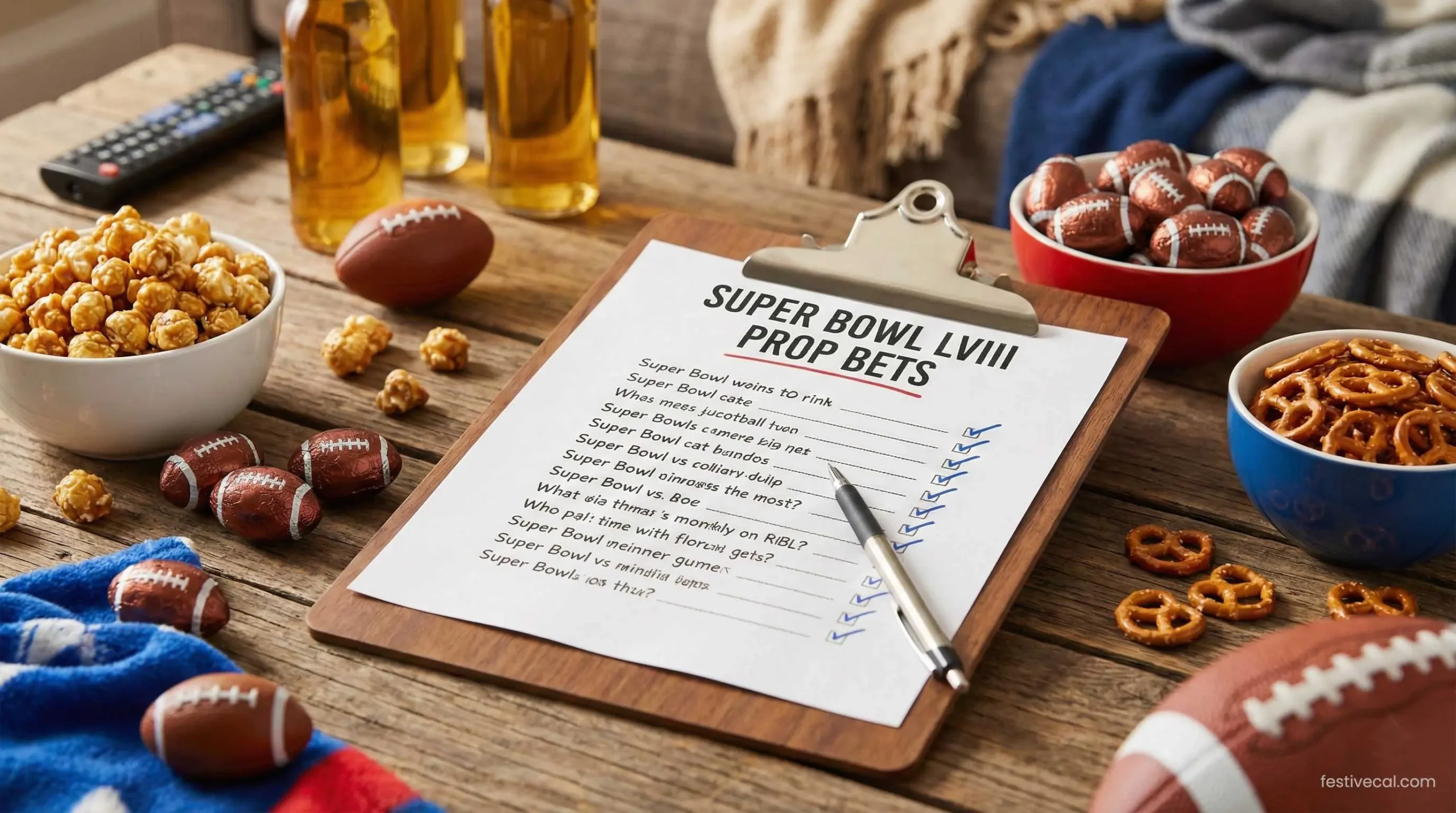 Fun Super Bowl 2026 prop bets game sheet for party guests.