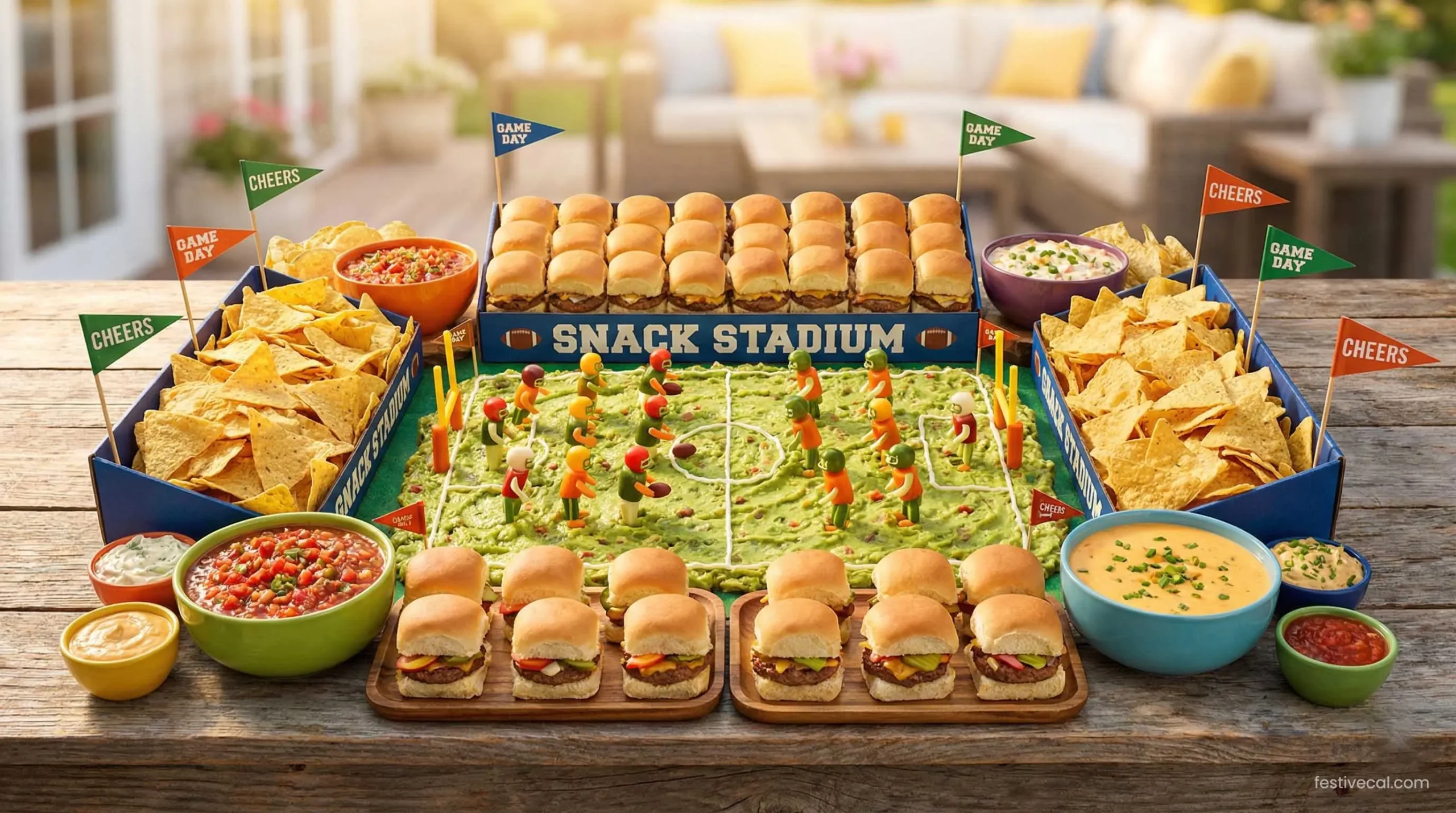 DIY Snack Stadium idea for Super Bowl 2026 party food.