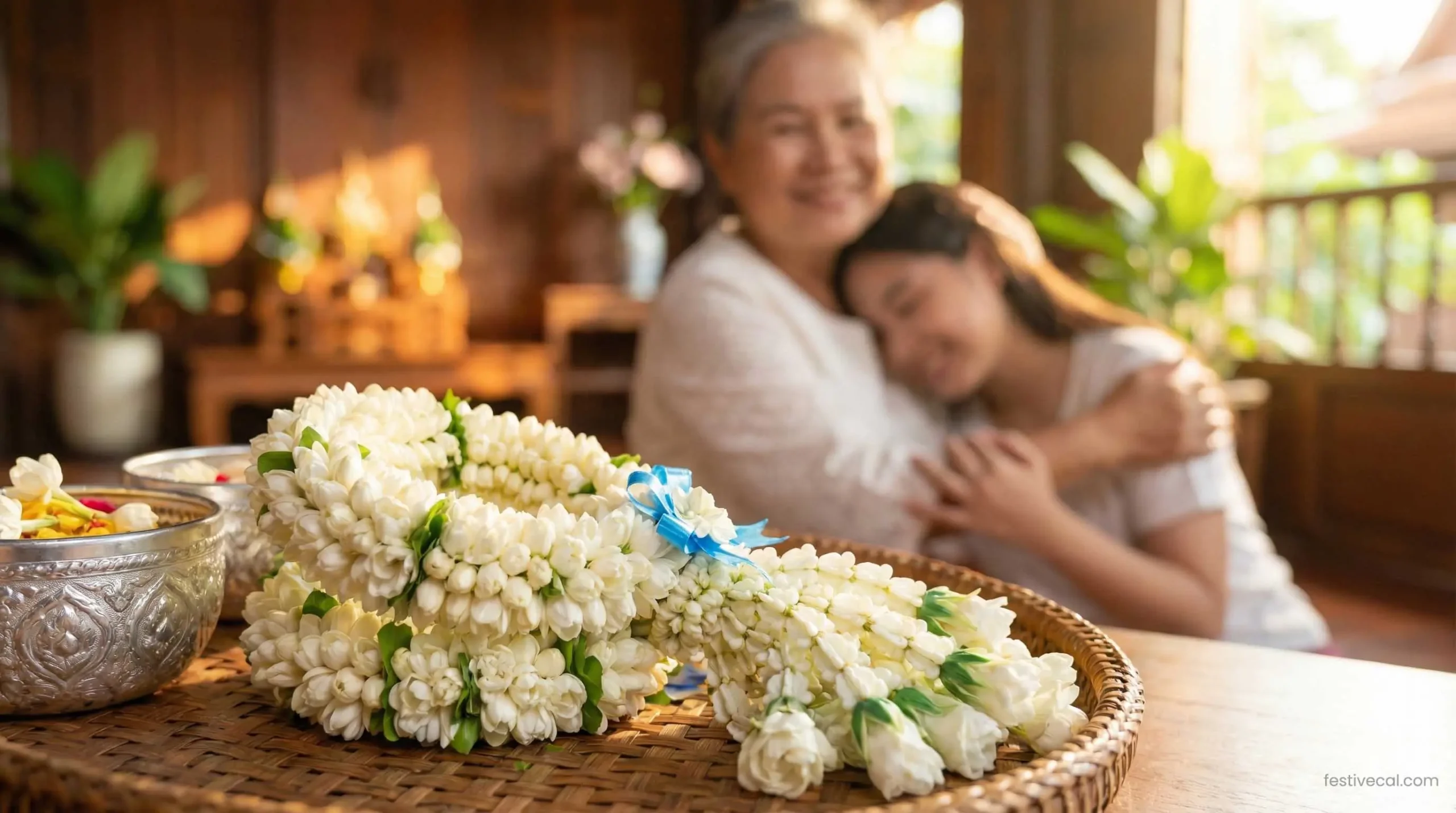 White jasmine garland for Thailand Mother's Day celebration.